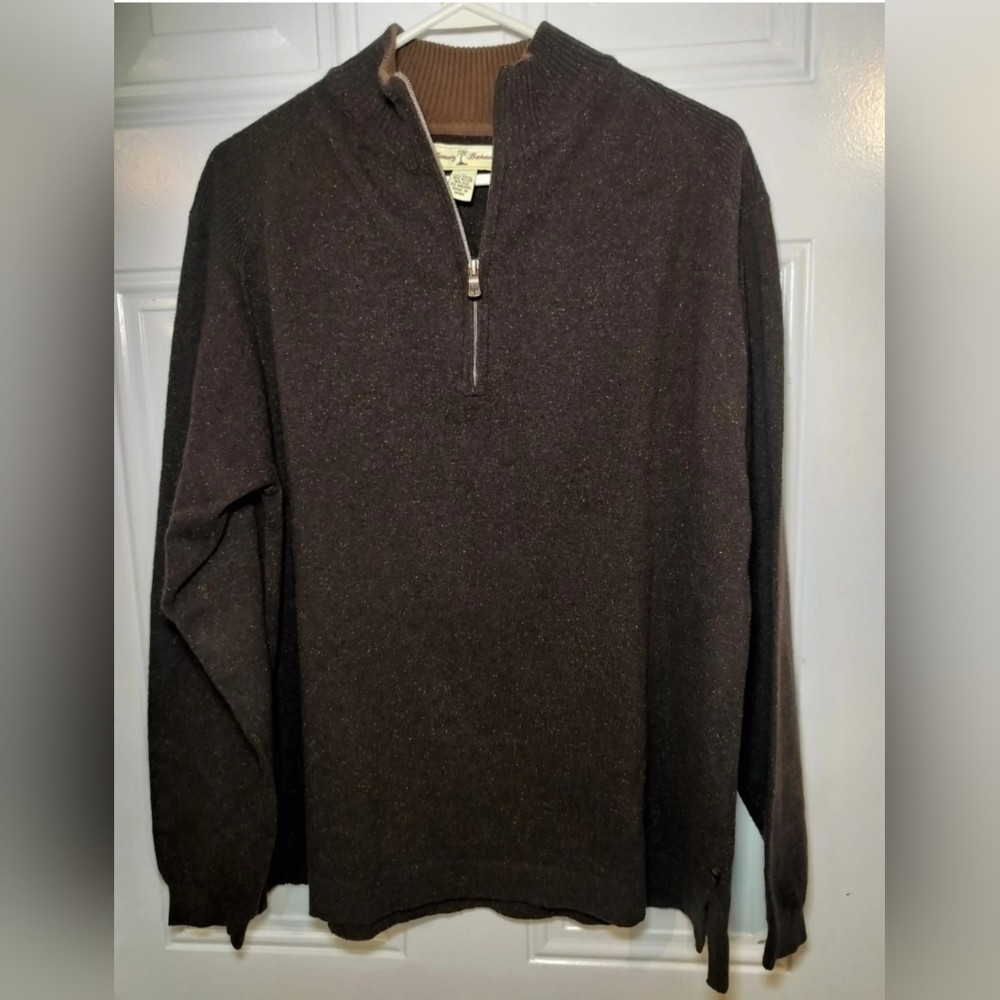 Tommy Bahama Men’s Wool Silk Angora Half Zip Sweater Brown Size M